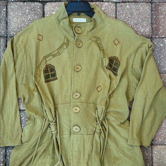 Vintage 90’s BLUE FISH Organic Cotton Hand Painted Button-Up Boho Jacket - Picture 13 of 15